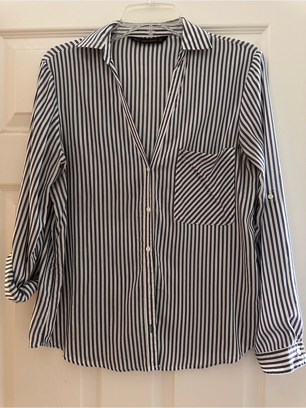 Zara Basics Striped Button-Front Blouse